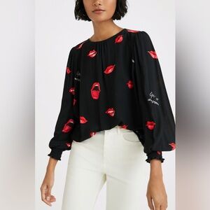 🆕 DESIGUAL Lips Viscose Balloon Sleeves Top